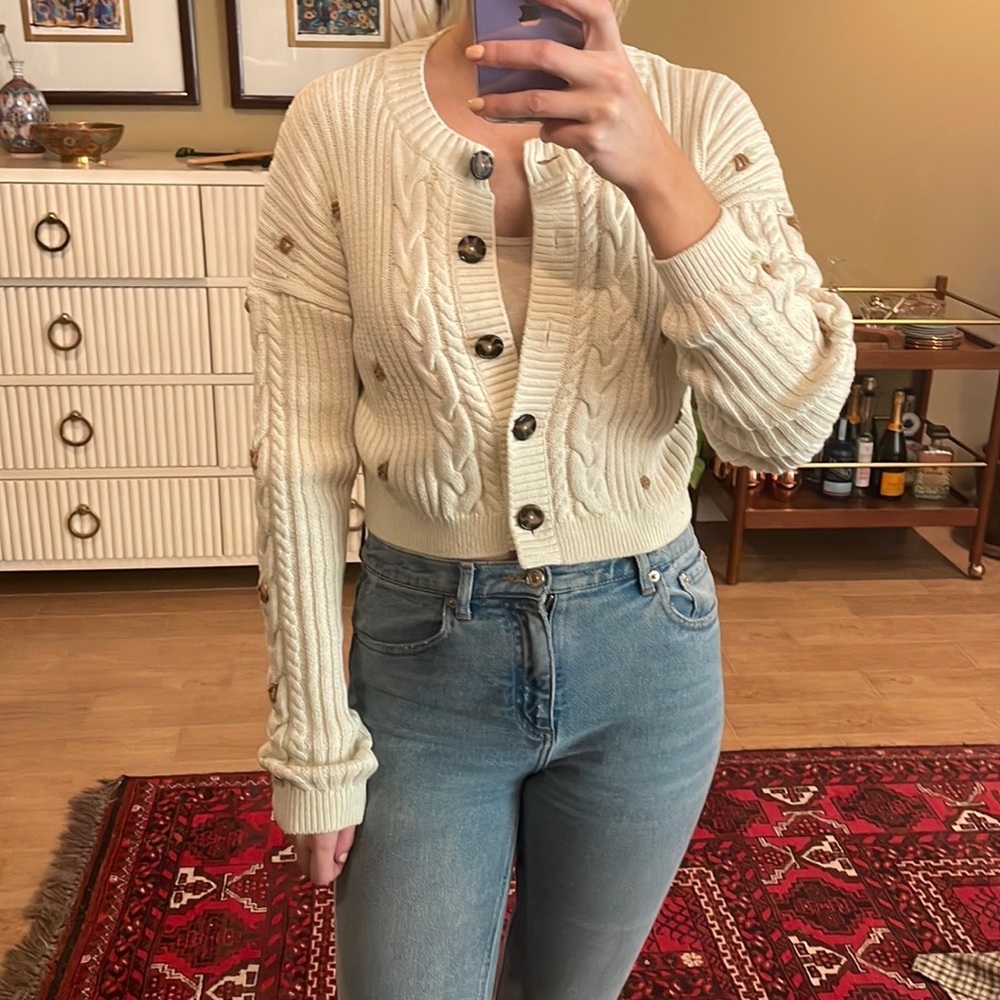 Reformation Floral Beige Cardigan S
